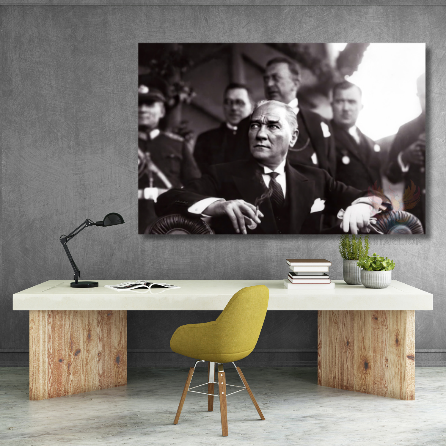 Siyah Beyaz Atatürk Modeli Yatay Kanvas Tablo