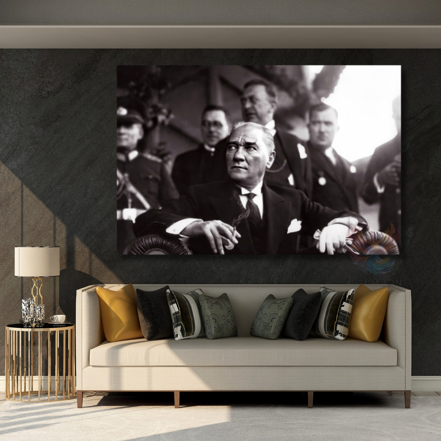 Siyah Beyaz Atatürk Modeli Yatay Kanvas Tablo