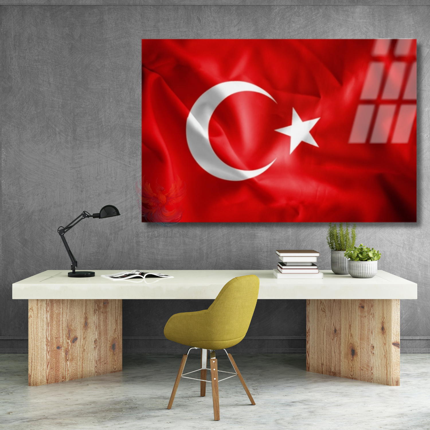 Türk Bayrağı Görseli Okul Ay Yıldız Cam Tablo