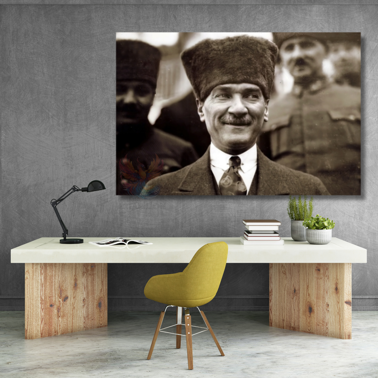 Mustafa Kemal Atatürk Siyah Beyaz Modeli Hd Dijital Baskı Kanvas Tablo