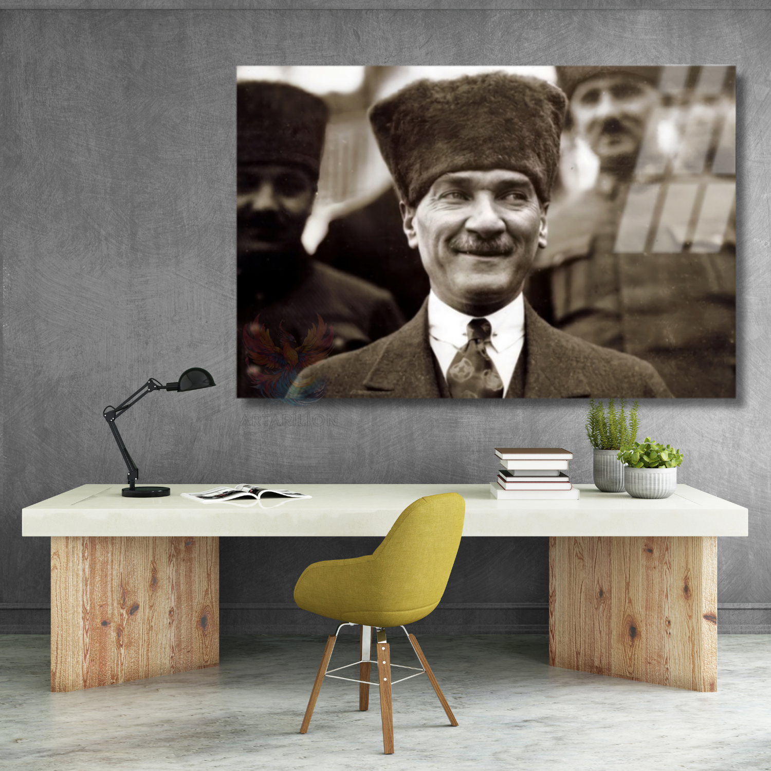 Mustafa Kemal Atatürk Siyah Beyaz Modeli Hd Dijital Baskı Cam Tablo