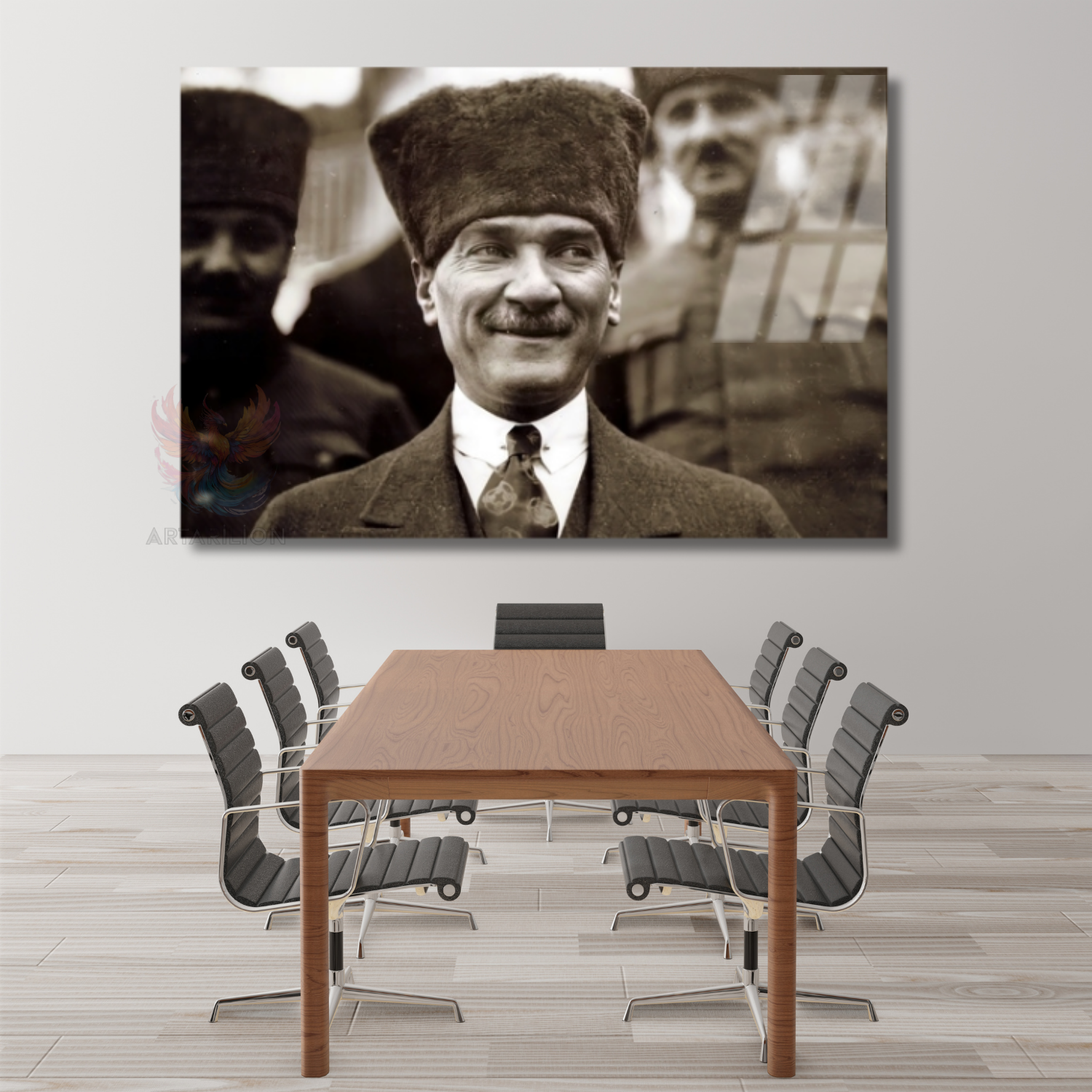 Mustafa Kemal Atatürk Siyah Beyaz Modeli Hd Dijital Baskı Cam Tablo