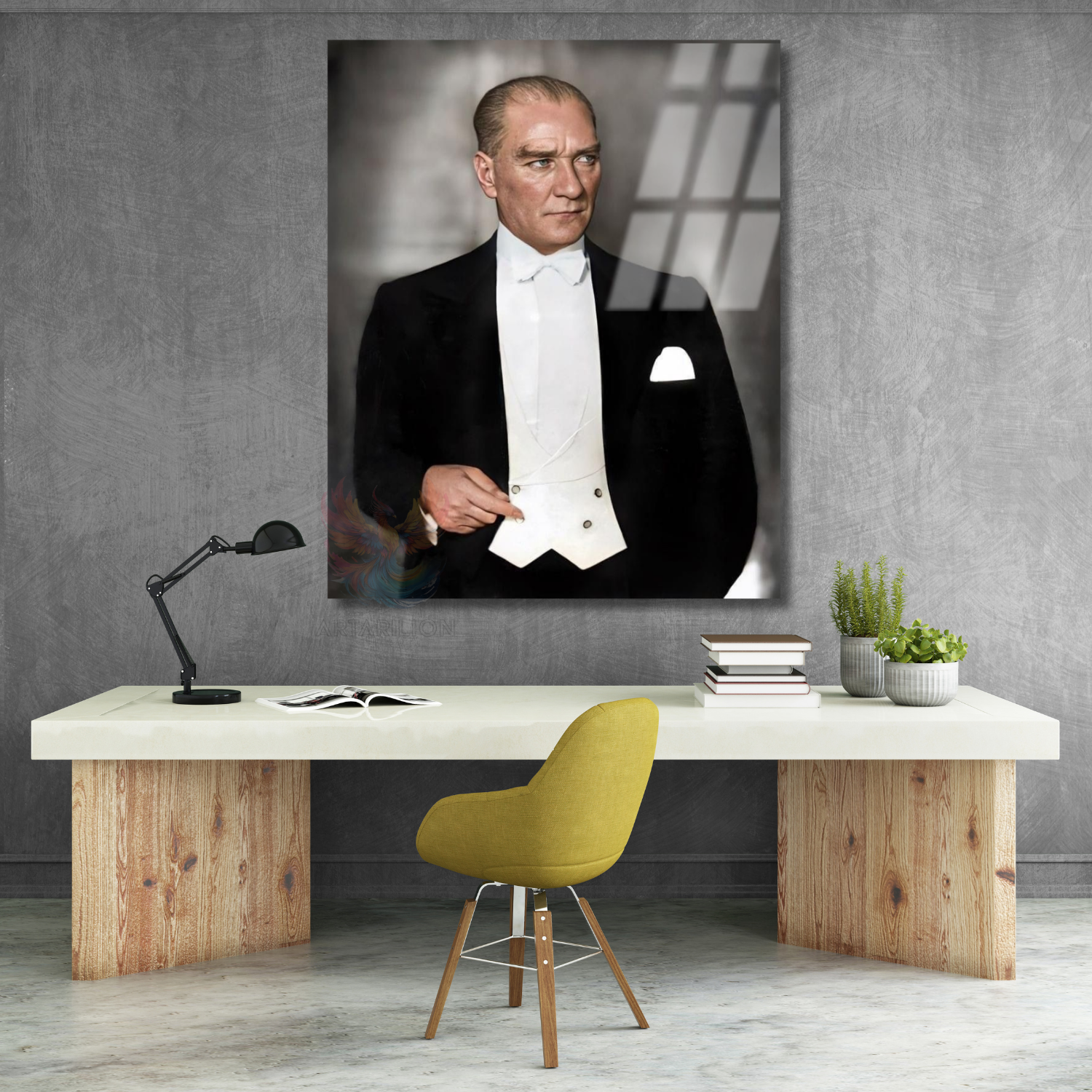 Mustafa Kemal Atatürk Renkli Modeli Hd Dijital Baskı Cam Tablo