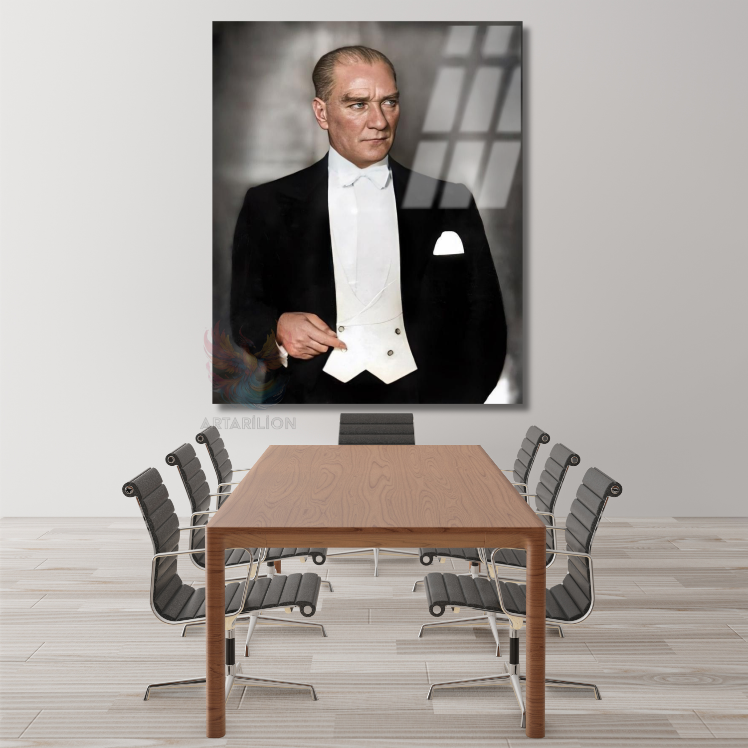 Mustafa Kemal Atatürk Renkli Modeli Hd Dijital Baskı Cam Tablo