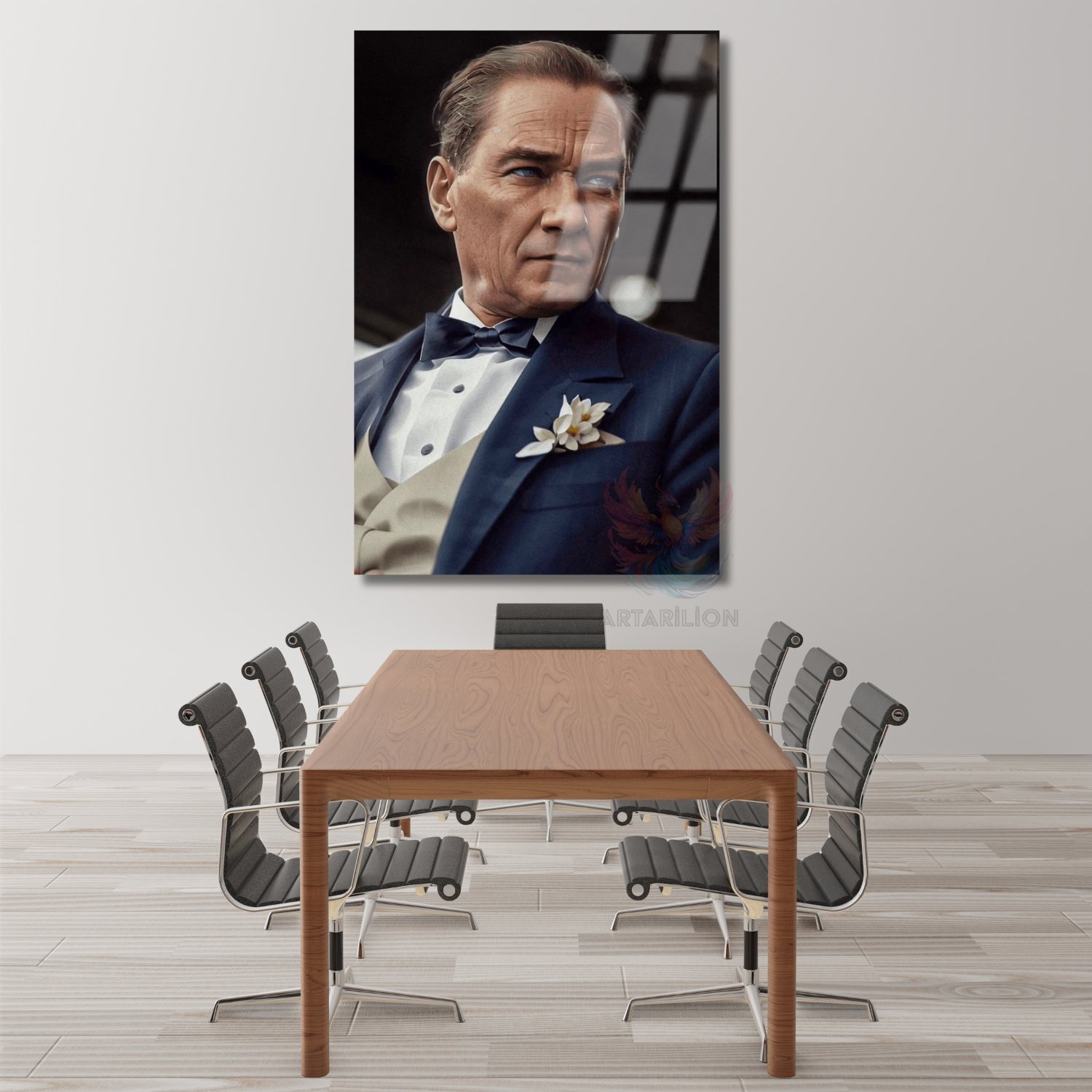 Karizmatık Renkli Atatürk Görseli Dikey Cam Tablo