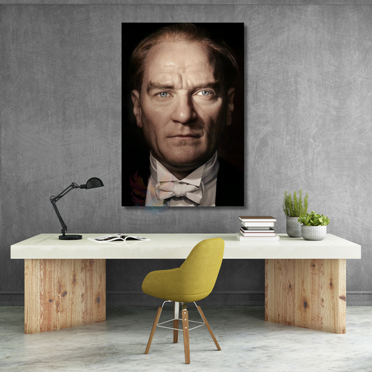 Yakın Çekim Atatürk Portresi Renkli Kanvas Tablo Dikey Duvar Tablosu