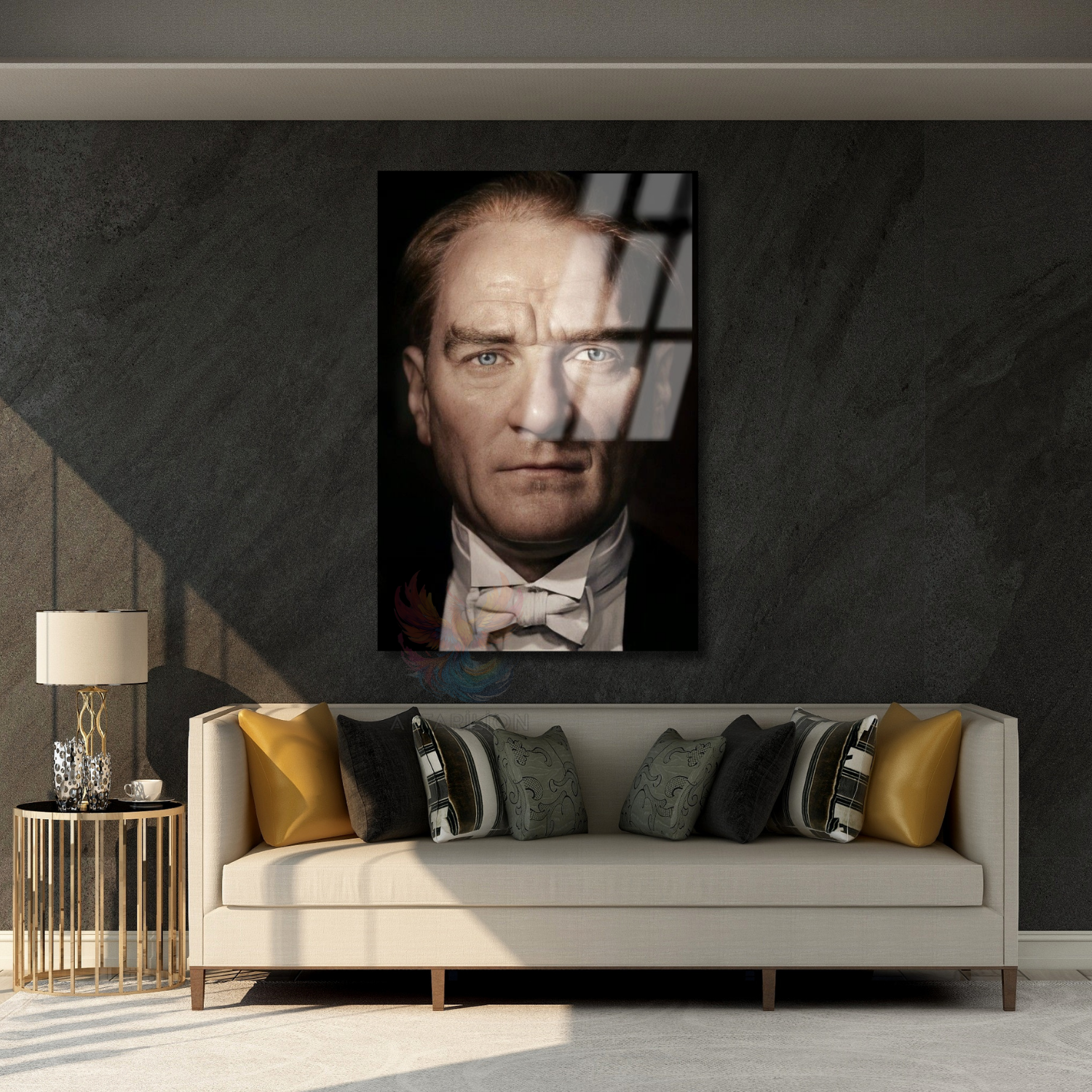 Yakın Çekim Atatürk Portresi Renkli Dikey Cam Tablo