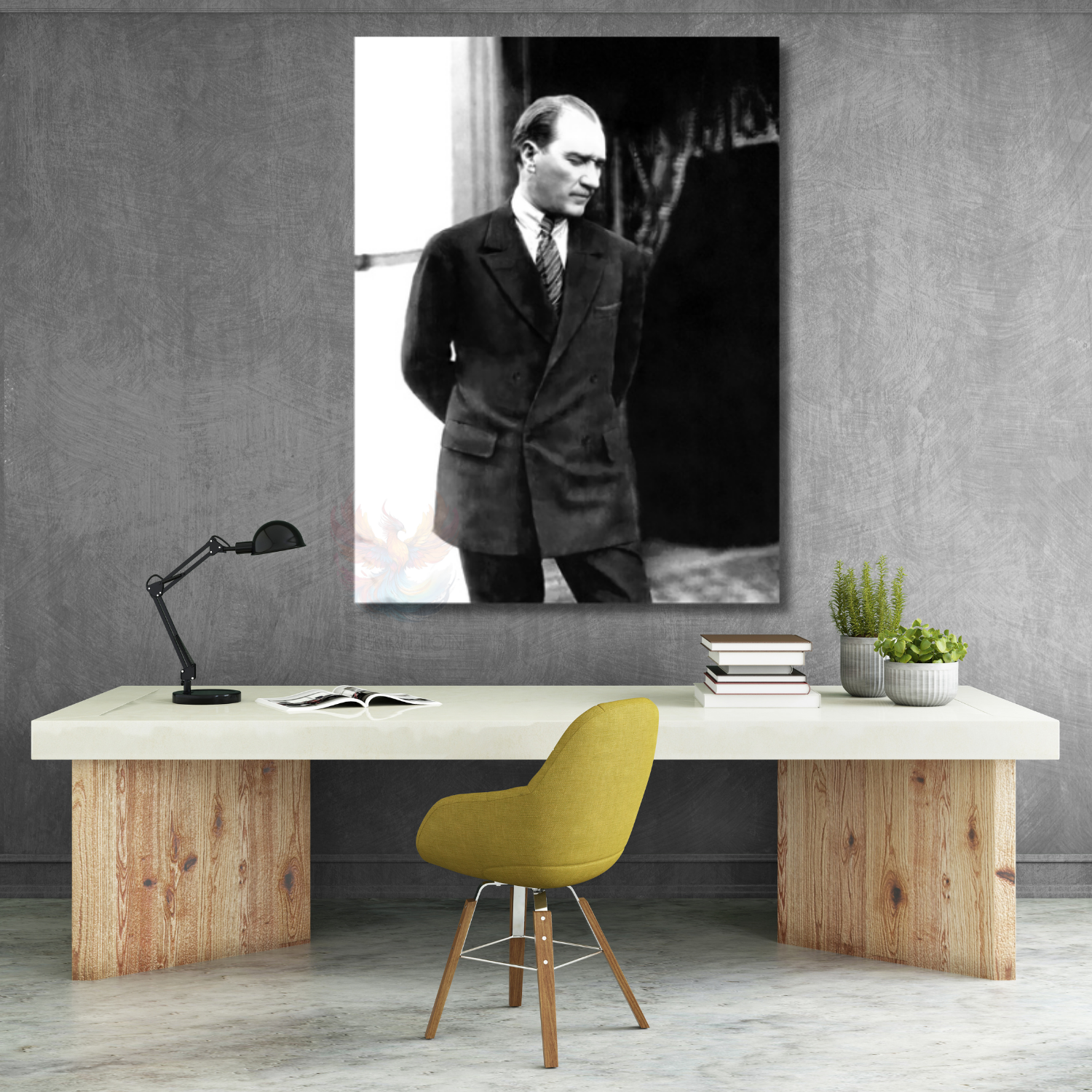 Kemal Atatürk Siyah Beyaz Duvar Dikey Kanvas Tablo