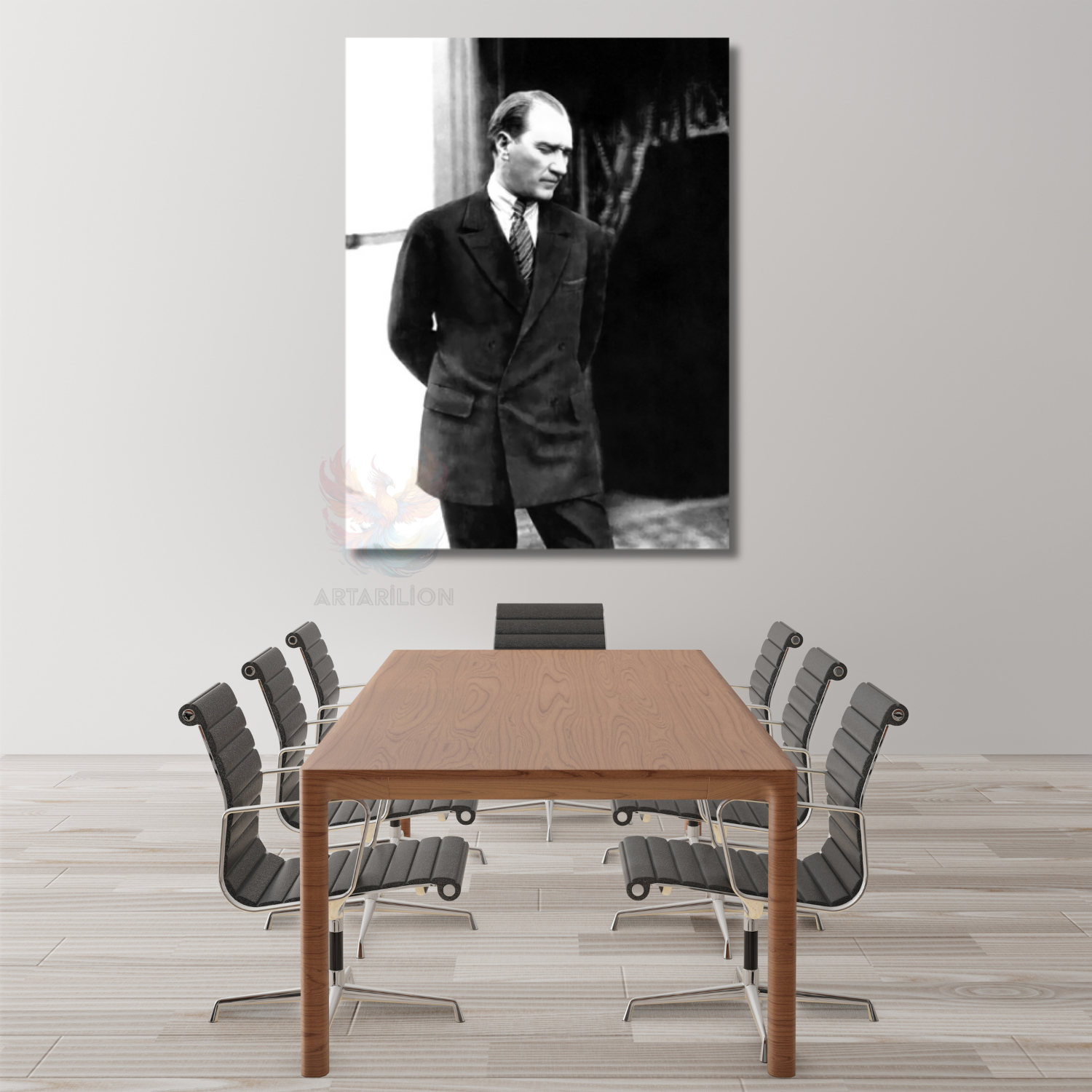 Kemal Atatürk Siyah Beyaz Duvar Dikey Kanvas Tablo