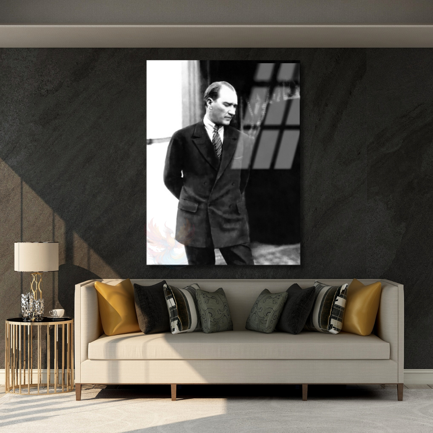 Kemal Atatürk Siyah Beyaz Duvar Dikey Cam Tablo