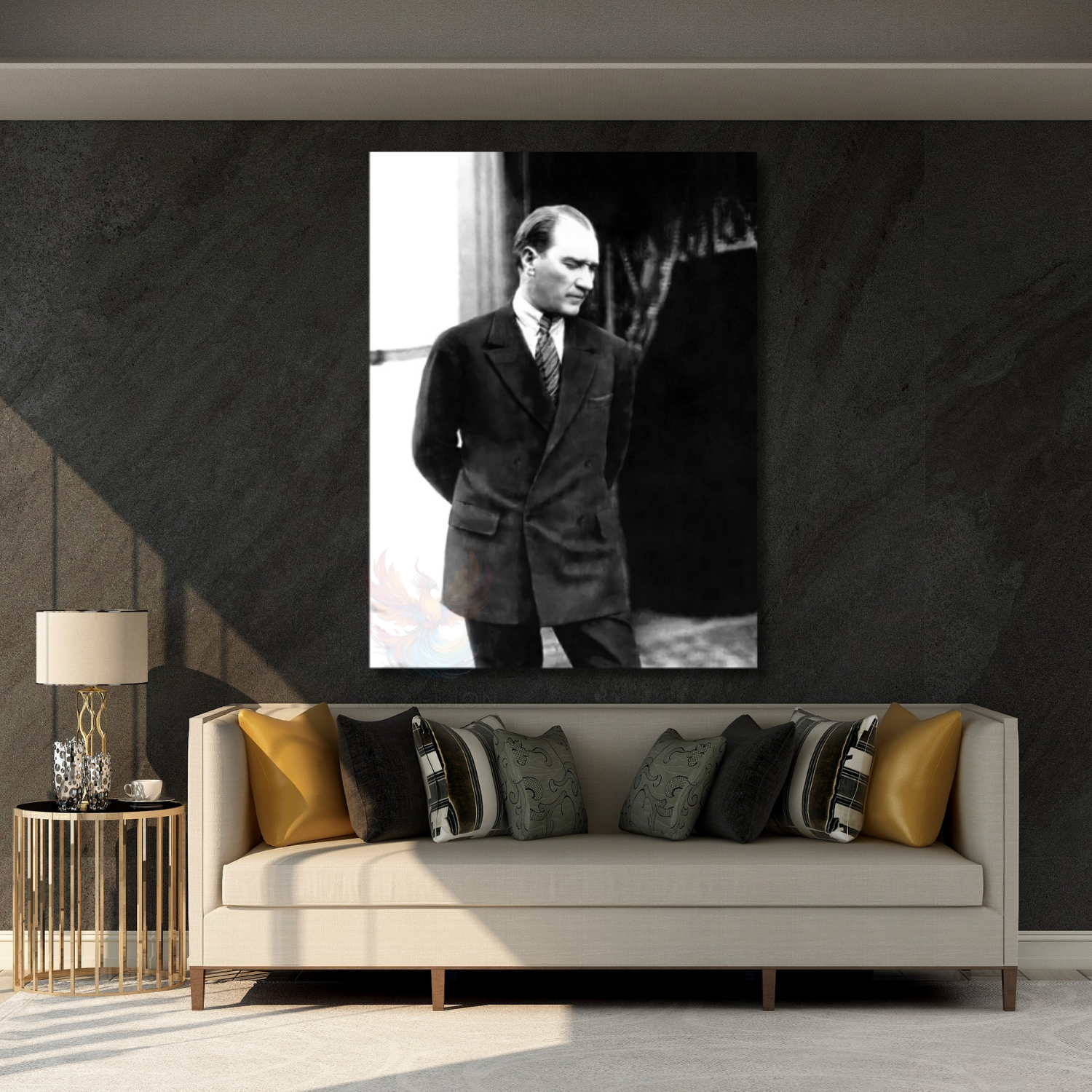 Kemal Atatürk Siyah Beyaz Duvar Dikey Kanvas Tablo
