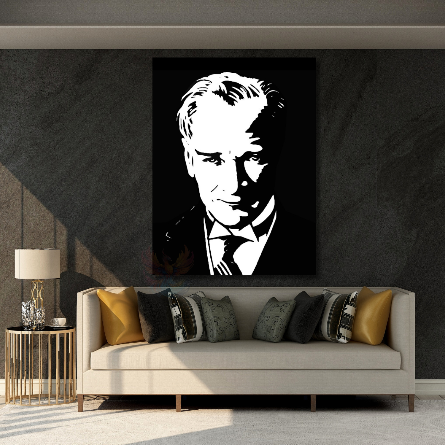Siyah Beyaz Atatürk Çizimi Modeli Okul Dikey Kanvas Tablo