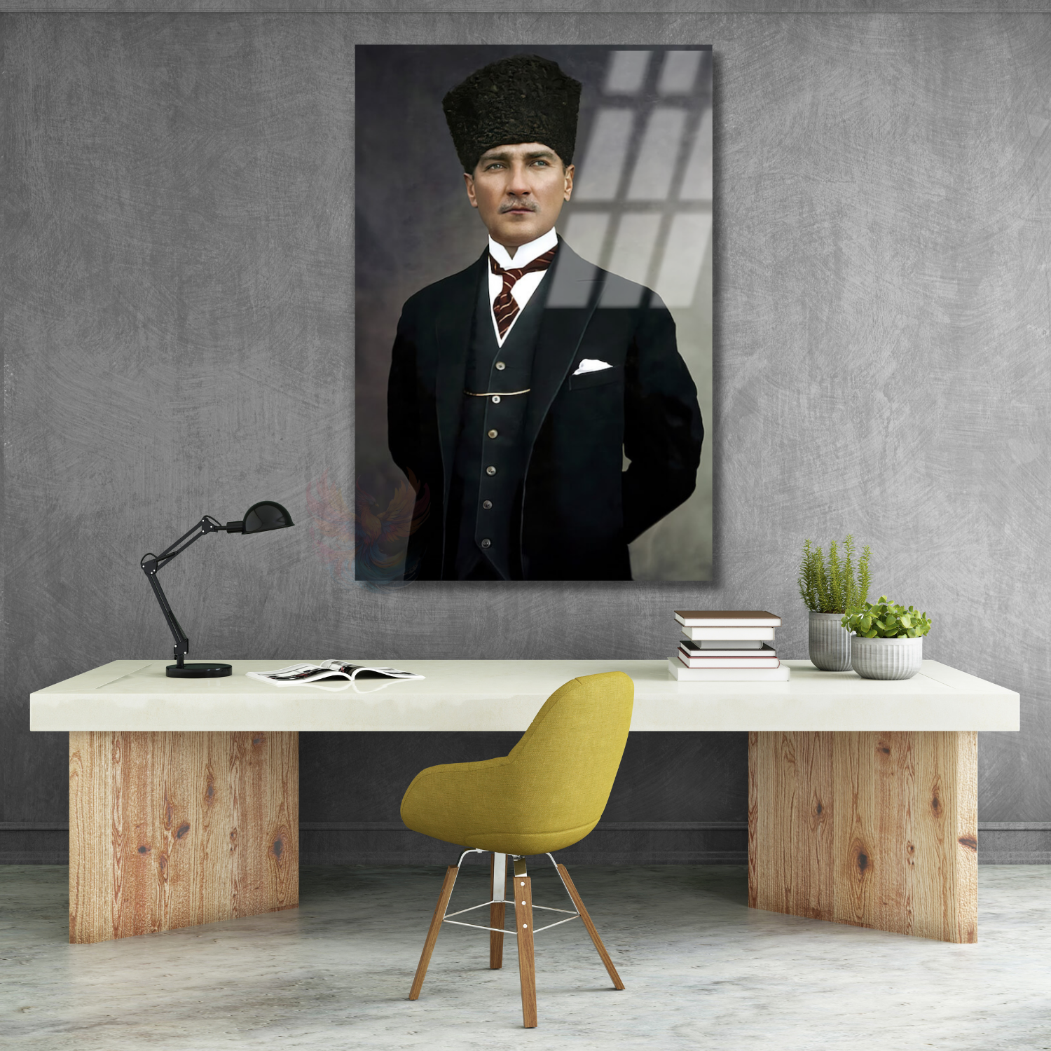 Mustafa Kemal Atatürk Renkli Dikey Cam Tablo