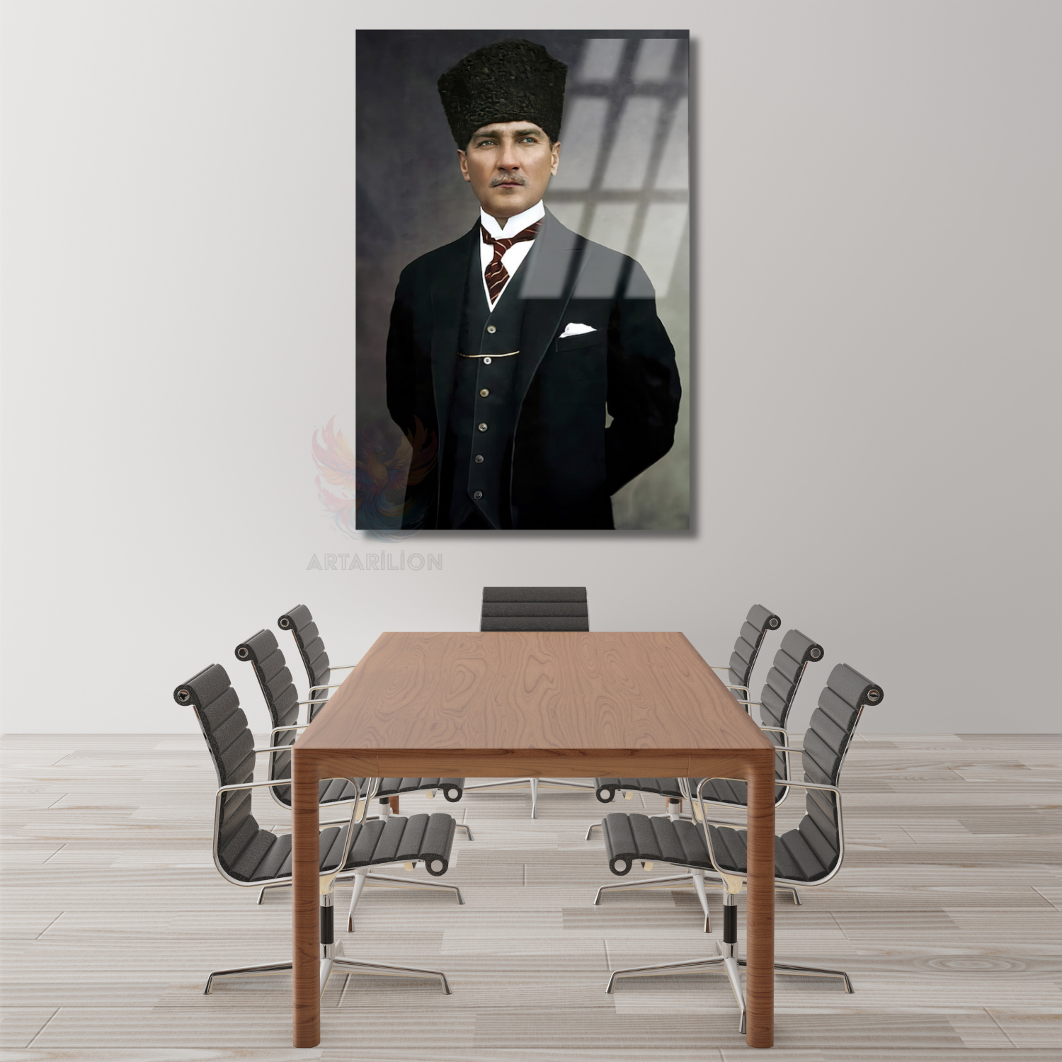 Mustafa Kemal Atatürk Renkli Dikey Cam Tablo