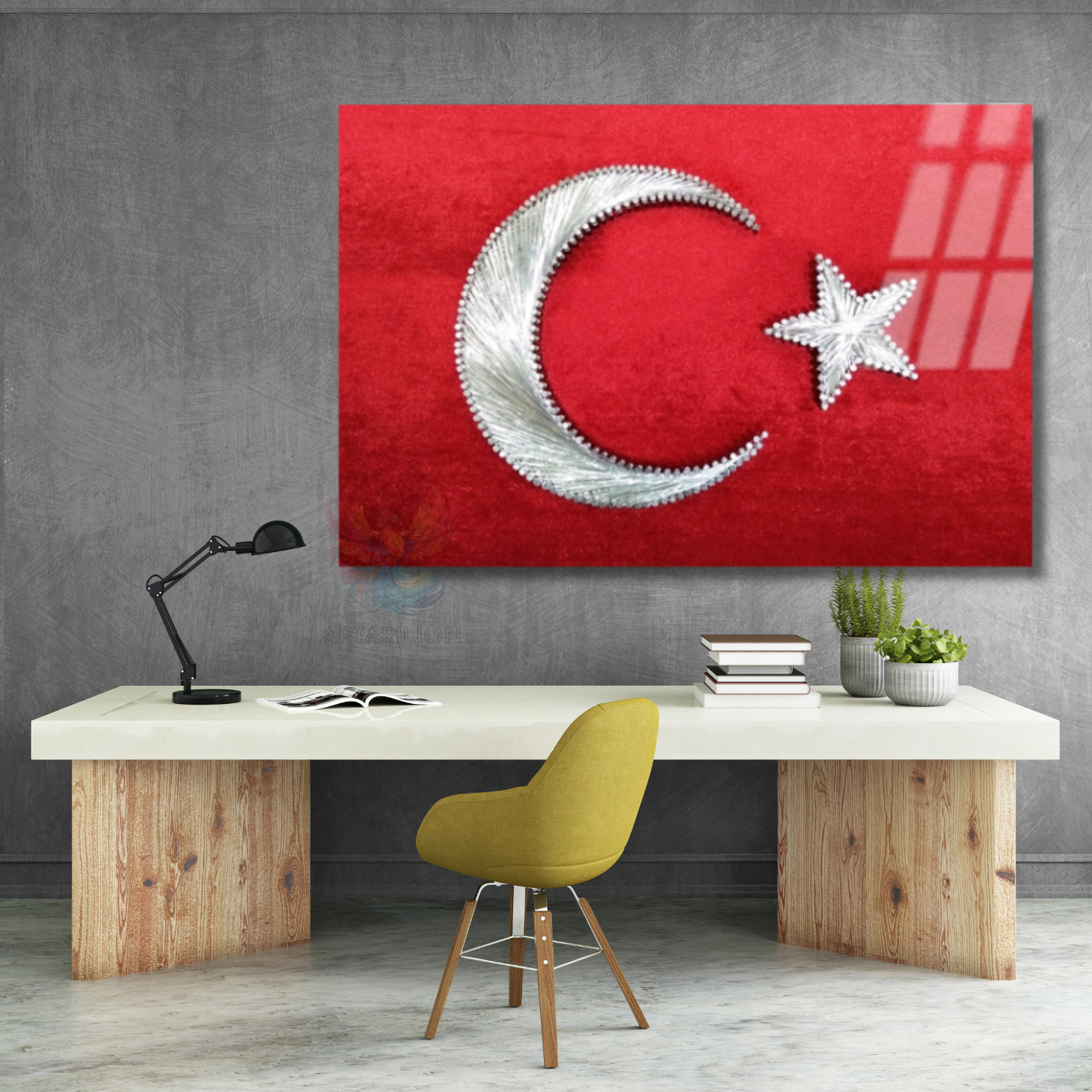 Türk Bayrağı Görseli Okul Tasarım Cam Tablo