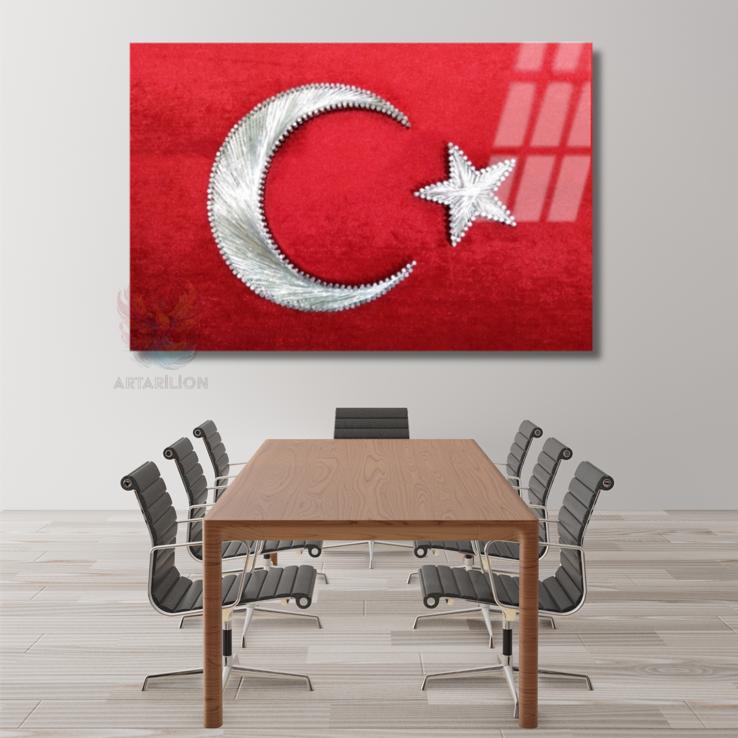 Türk Bayrağı Görseli Okul Tasarım Cam Tablo