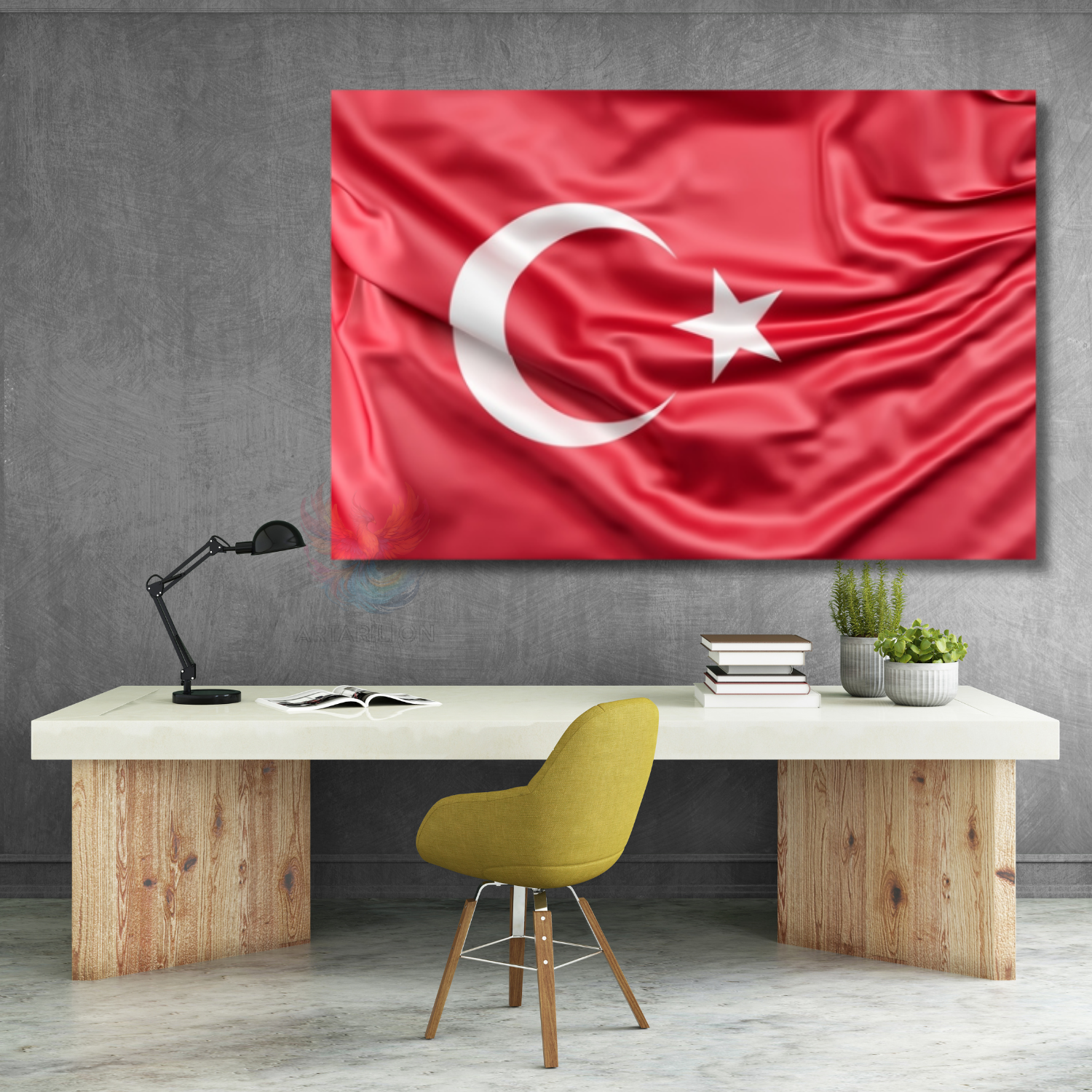 Ay Yıldız Türk Bayrağı Okul Yatay Kanvas Tablo
