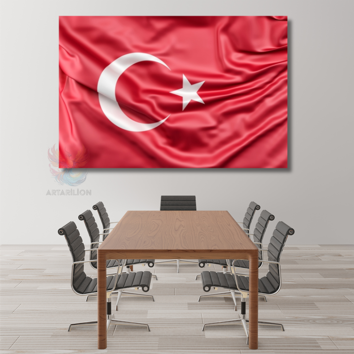 Ay Yıldız Türk Bayrağı Okul Yatay Kanvas Tablo