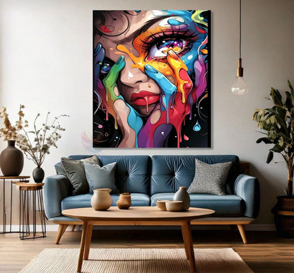 Colorful Eyes Painted Hands Canvas Painting Modern Home Art