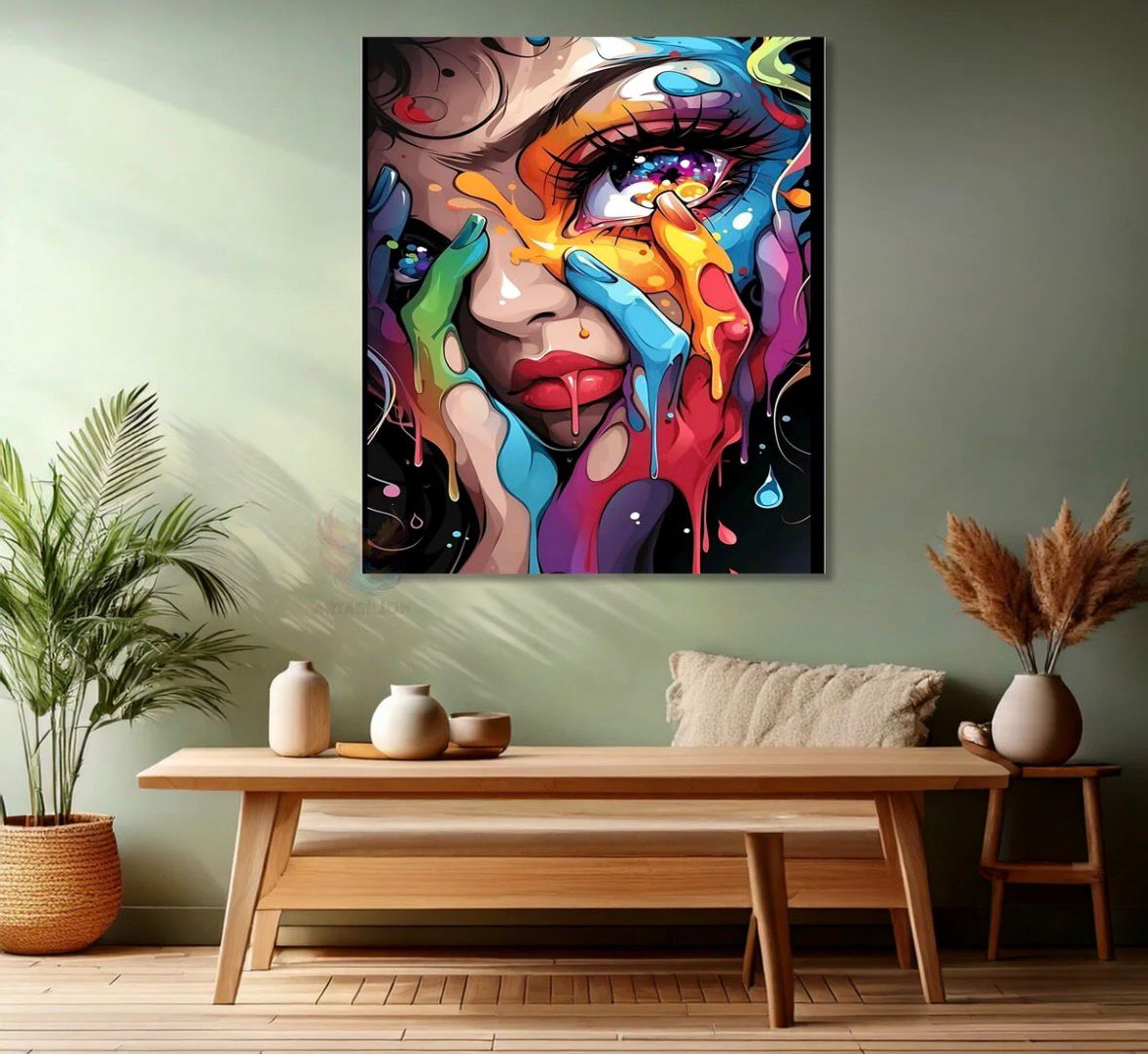 Colorful Eyes Painted Hands Canvas Painting Modern Home Art