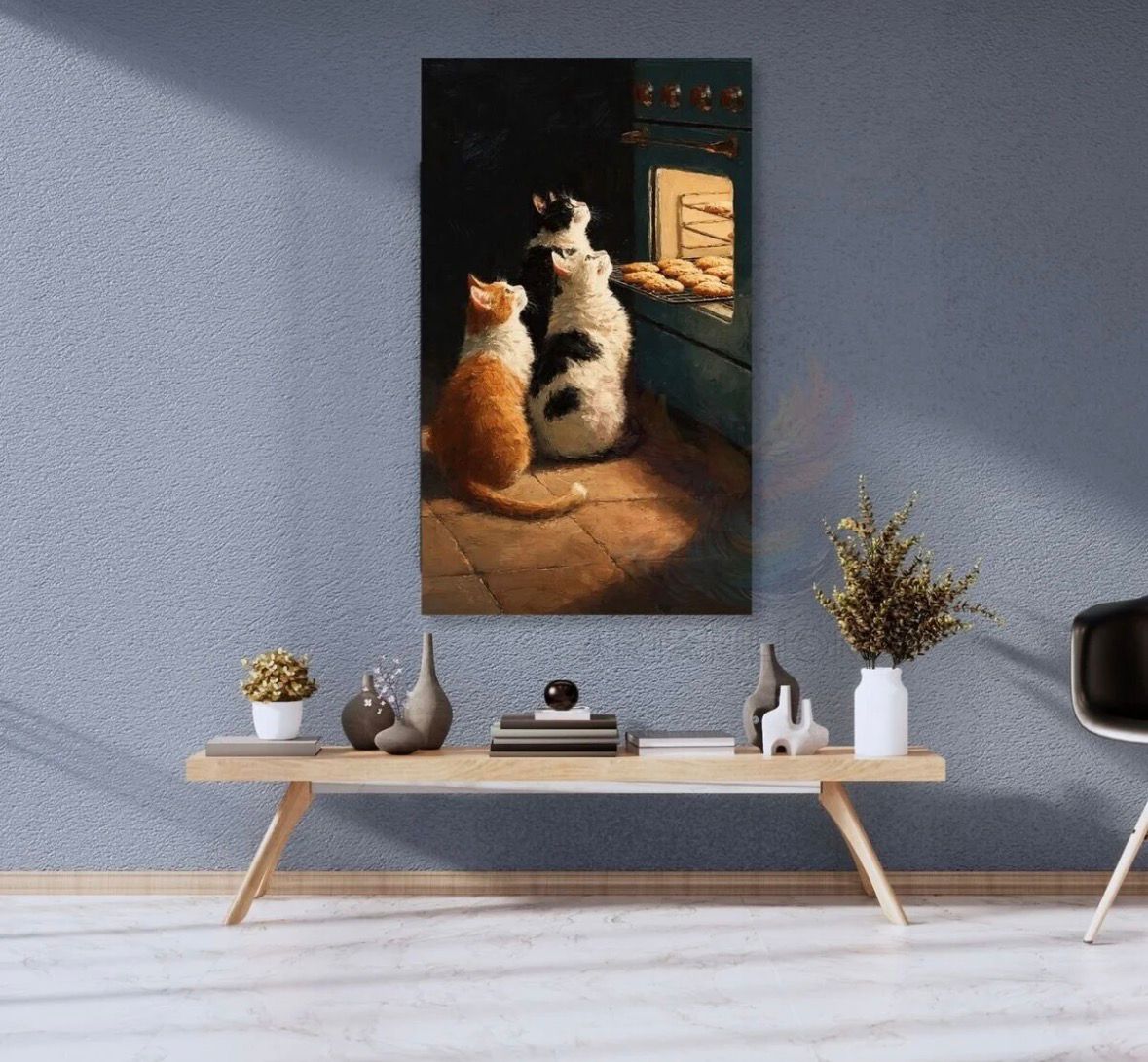 Mutfakta Sevimli Kediler Kedi Kanvas Tablo