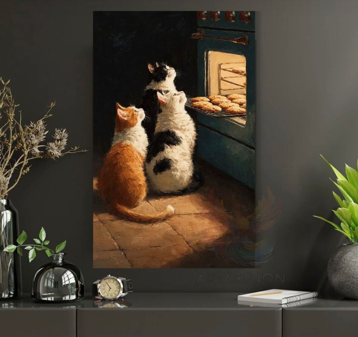 Mutfakta Sevimli Kediler Kedi Kanvas Tablo
