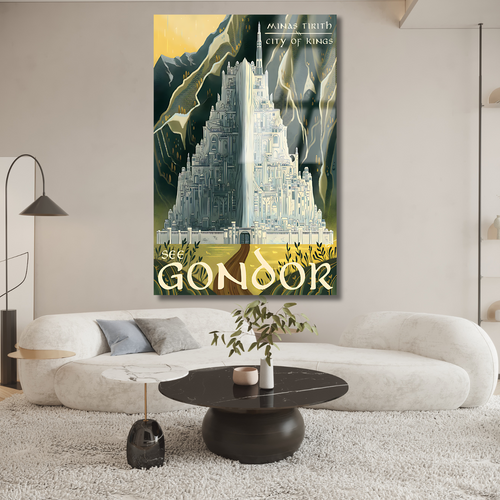 Yüzüklerin Efendisi Gondor Dijital Baskı Kırılmaz LOTR Dizi Film Cam Tablo