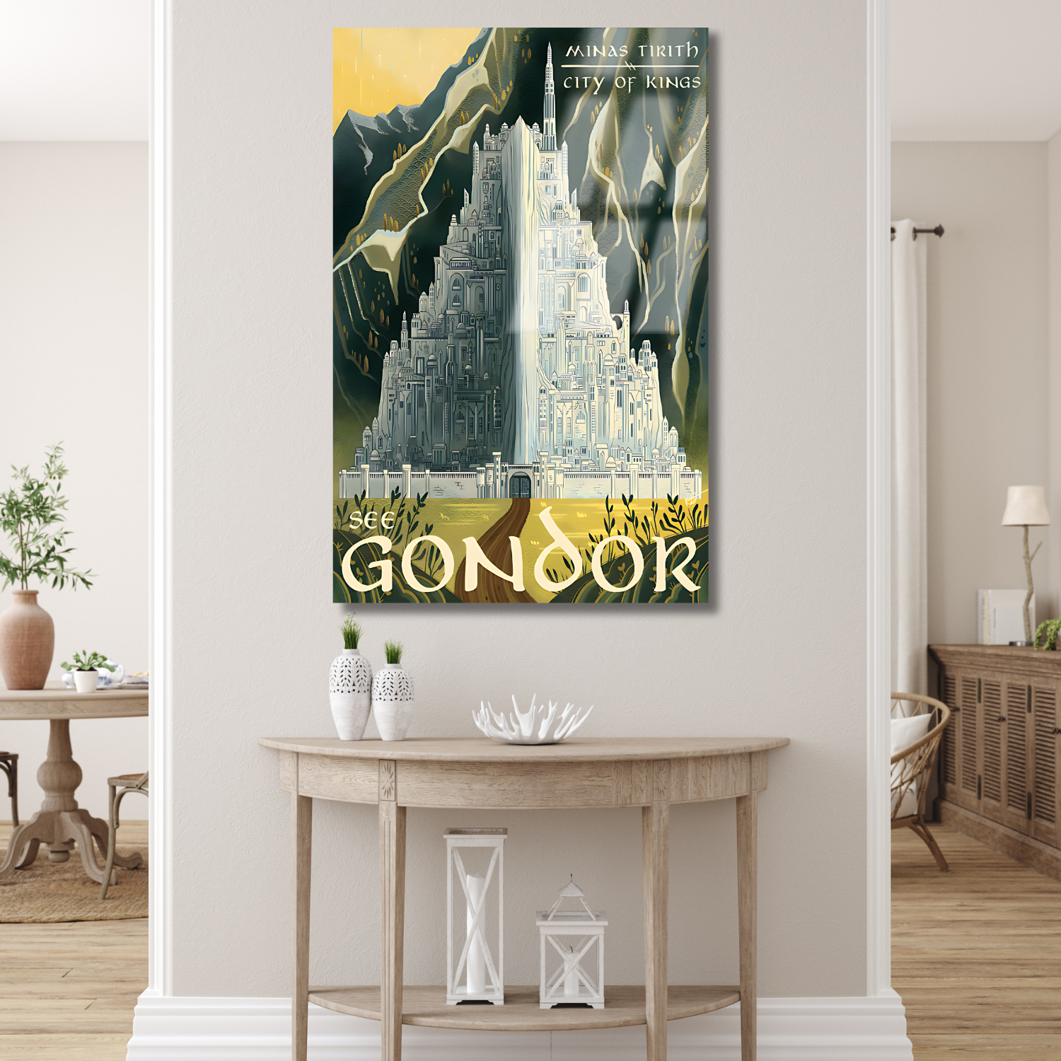 Yüzüklerin Efendisi Gondor Dijital Baskı Kırılmaz LOTR Dizi Film Cam Tablo