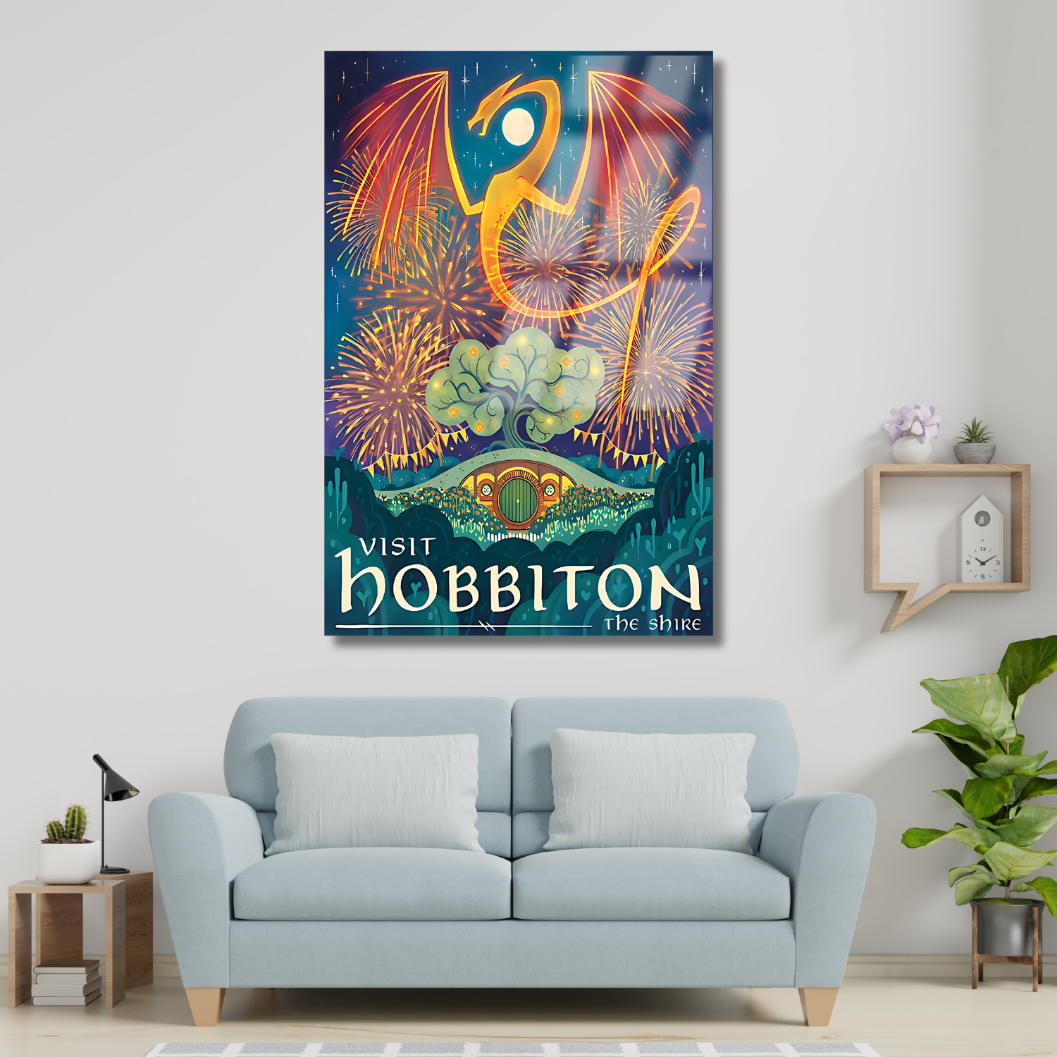 Yüzüklerin Efendisi Hobbiton Dijital Baskı Kırılmaz LOTR Dizi Film Cam Tablo