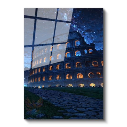 Glass Vertical Wall Art, Glass Night in Rome, Home, Office, Living Room Modern Wall Art