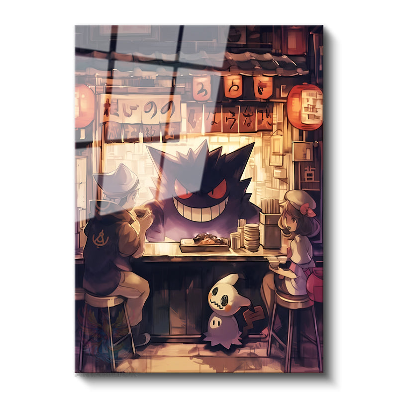 Glass Vertical Wall Art, Glass Gengar Anime Painting, Modern Wall Art for Home, Office, Living Room.