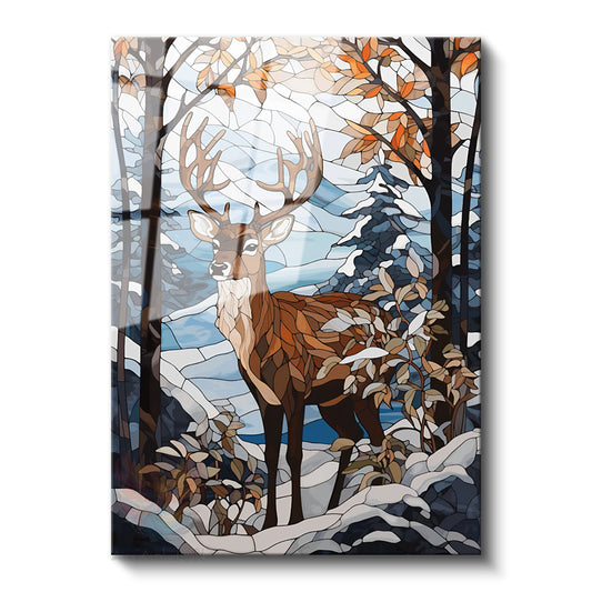 Glass Vertical Wall Art, Glass Deer Winter Theme, Home Office Living Room Modern Wall Art