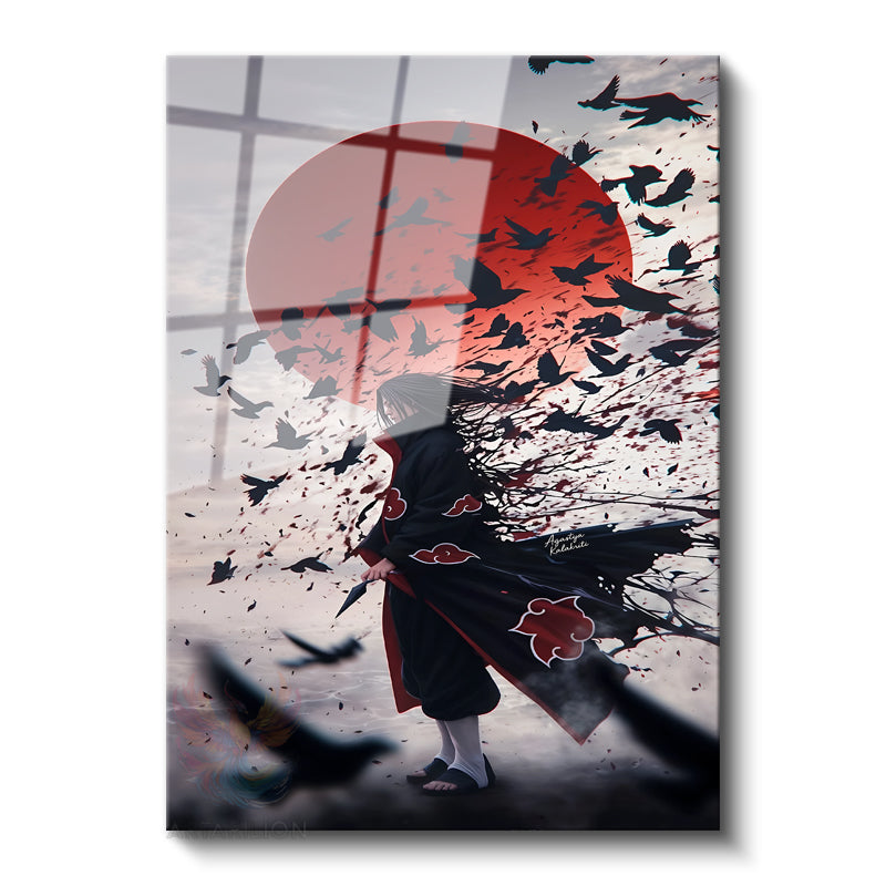 Glass Vertical Wall Art, Glass Itachi1 Anime Painting, Modern Wall Art for Home, Office, Living Room.