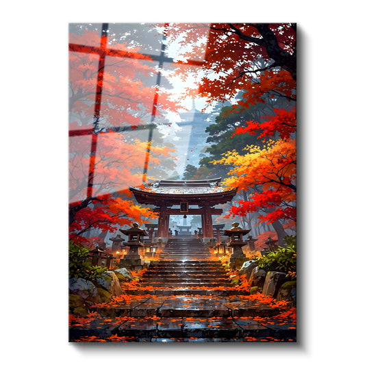 Glass Vertical Wall Art, Glass Japan Autumn Doors, Home Office Living Room Modern Wall Painting