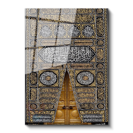 Glass Vertical Wall Art, Glass Kaaba Door Image, Modern Wall Art for Home, Office, Living Room.