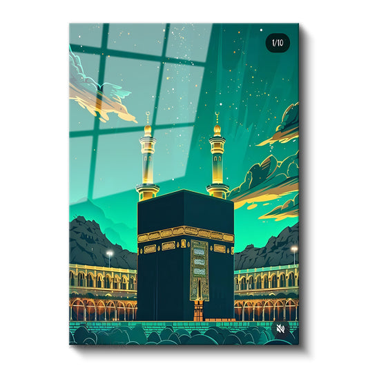 Glass Vertical Wall Art, Glass Kaaba Painting, Modern Wall Art for Home, Office, Living Room.