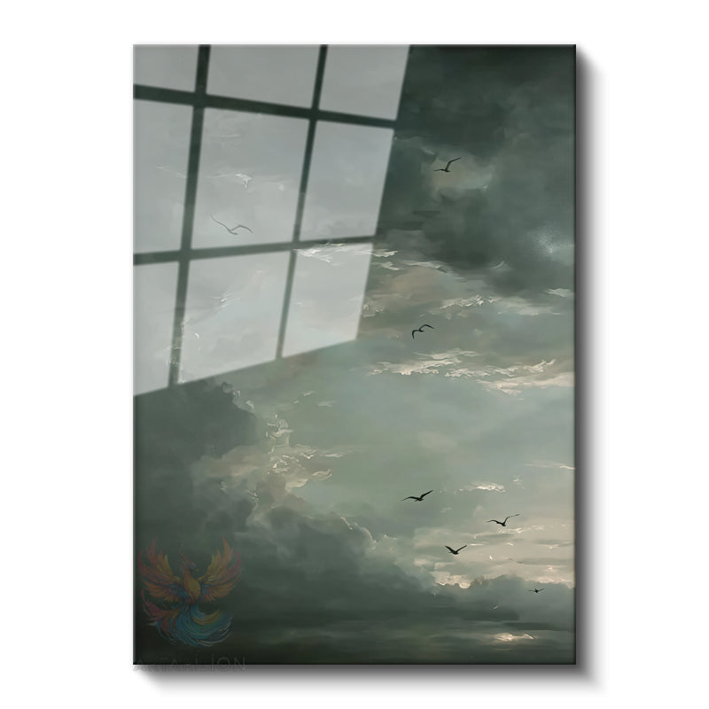 Glass Vertical Wall Art, Glass Gloomy Sky, Home Office Living Room Modern Wall Art