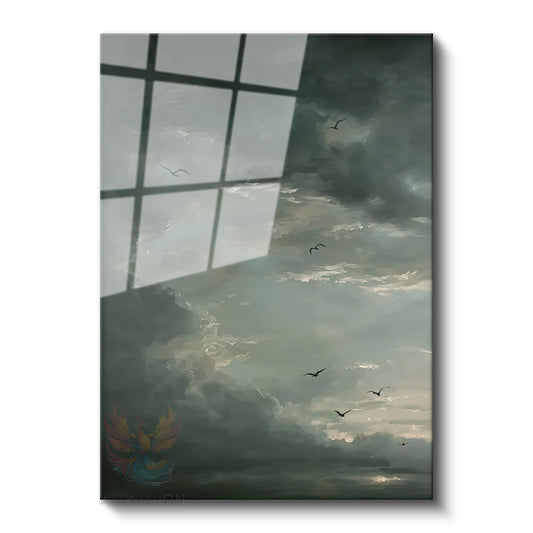 Glass Vertical Wall Art, Glass Gloomy Sky, Home Office Living Room Modern Wall Art