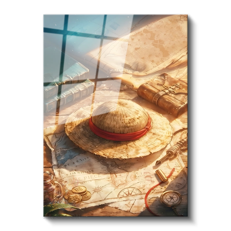 Cam Dikey Duvar Tablosu Cam One Piece Hasır Şapka Ev Ofis Salon Modern Duvar Tablosu