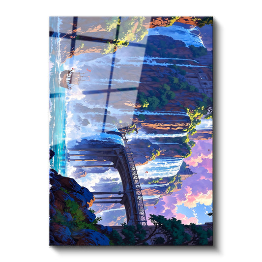 Glass Vertical Wall Art, Glass Waterfall, Ship, Home, Office, Living Room, Modern Wall Art