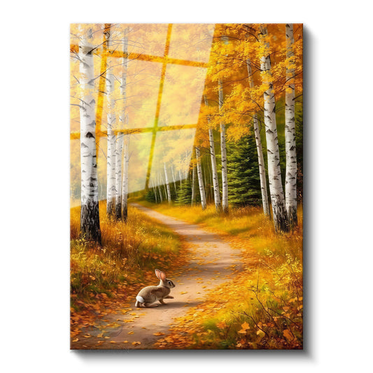 Glass Vertical Wall Art, Glass Autumn Rabbit, Home, Office, Living Room, Modern Wall Painting