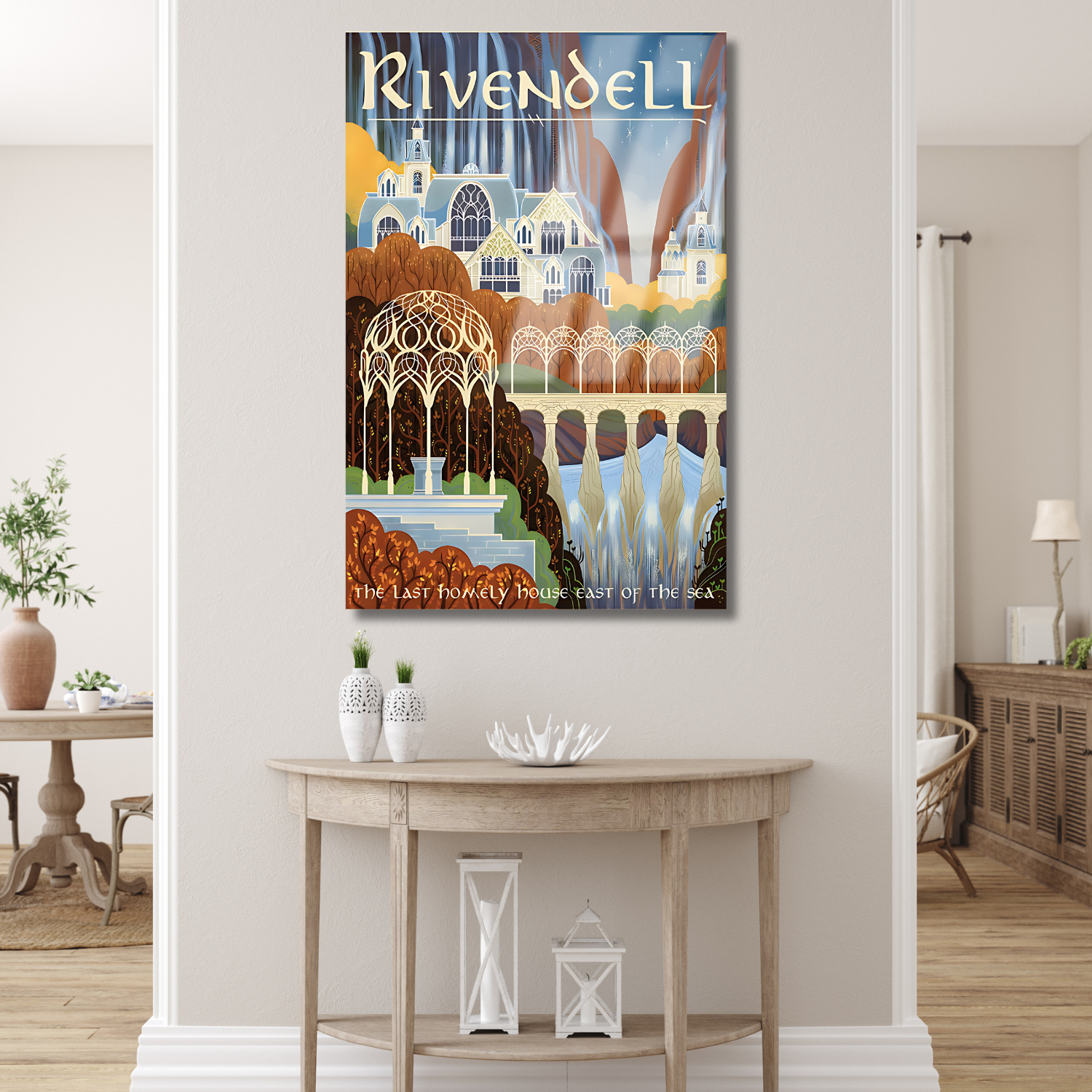 Yüzüklerin Efendisi Rivendell Dijital Baskı Kırılmaz LOTR Dizi Film Cam Tablo