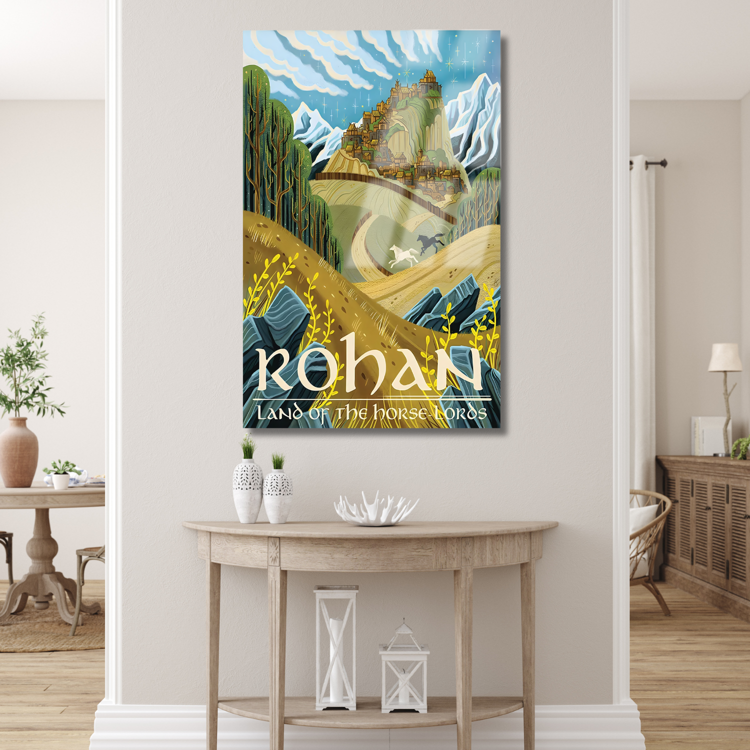 Yüzüklerin Efendisi Rohan Dijital Baskı Kırılmaz LOTR Dizi Film Cam Tablo