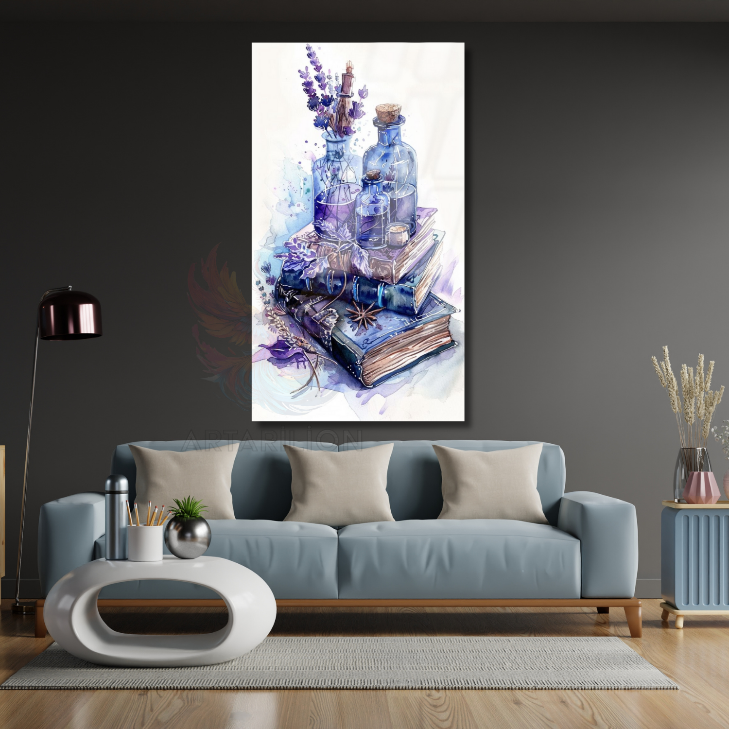 Glass Painting Watercolor Look Book and Flower Themed HD Digital Print Glass Painting