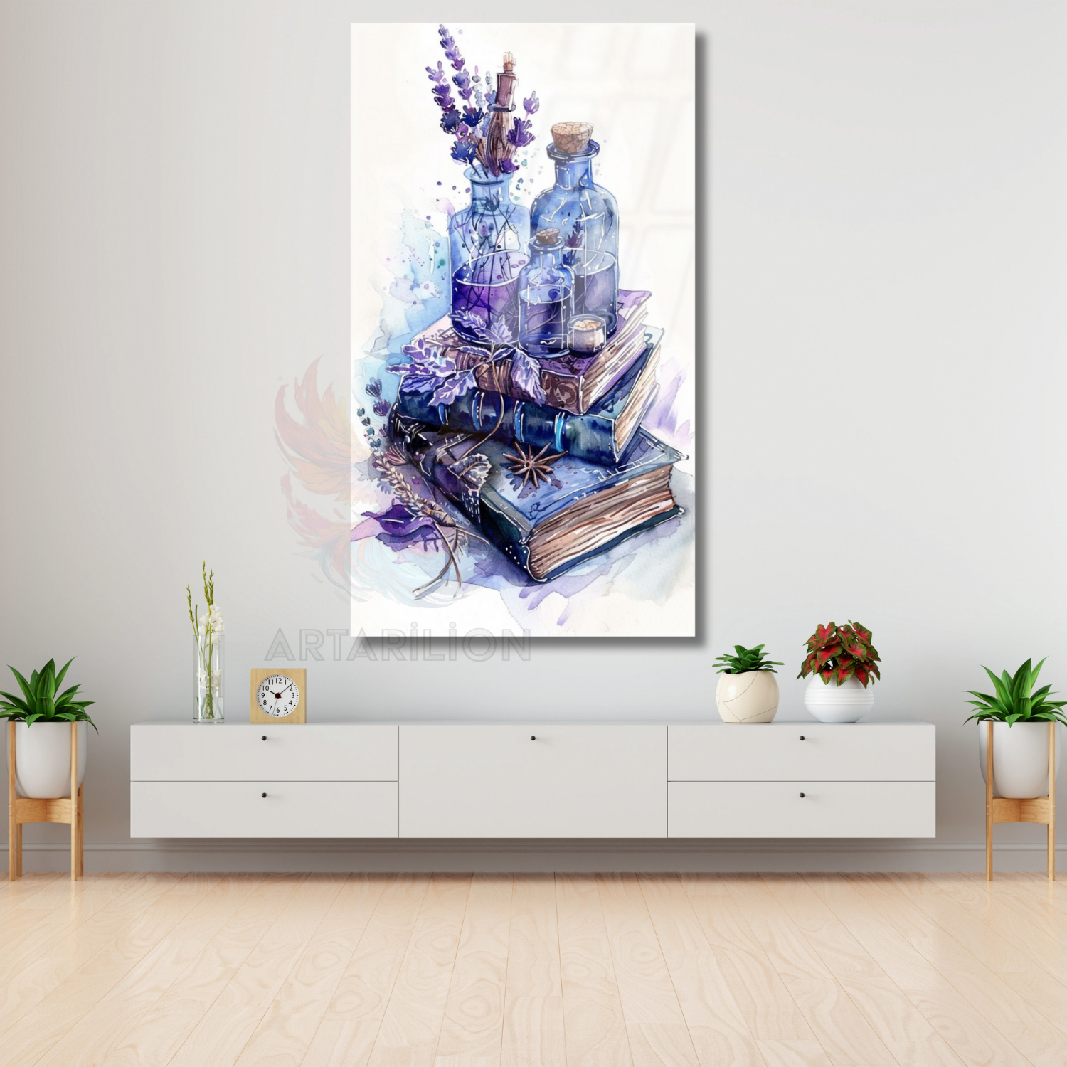 Glass Painting Watercolor Look Book and Flower Themed HD Digital Print Glass Painting