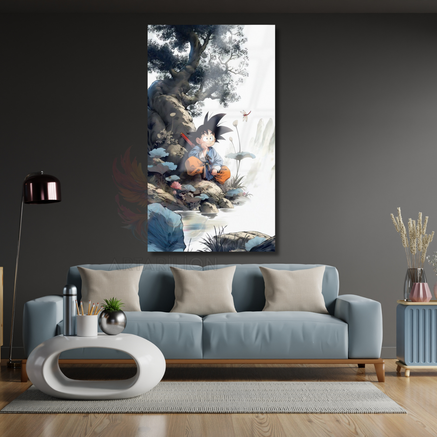 Anime Goku Dragon Ball Temalı Dijital Baskı Oyuncu Odası Cam Tablo