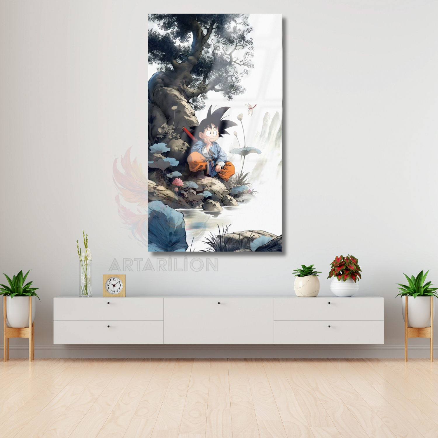 Anime Goku Dragon Ball Temalı Dijital Baskı Oyuncu Odası Cam Tablo