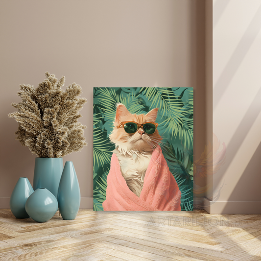 Yakışıklı Gözlüklü Kanvas Kedi Yeni Ev Hediyesi Kedi Tablosu Kanvas Tablo
