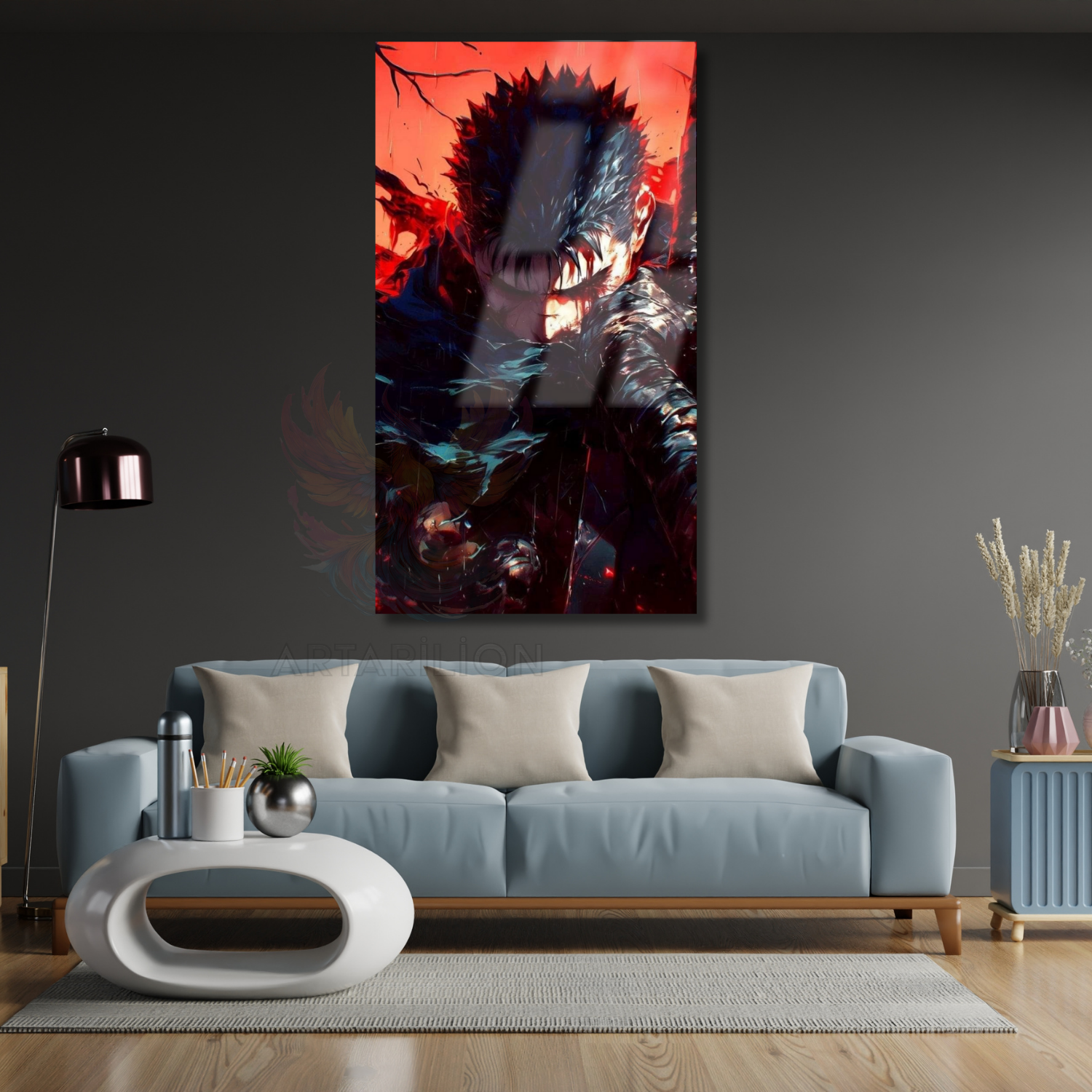 Anime Guts Berserk Temalı Dijital Baskı Oyuncu Odası Cam Tablo