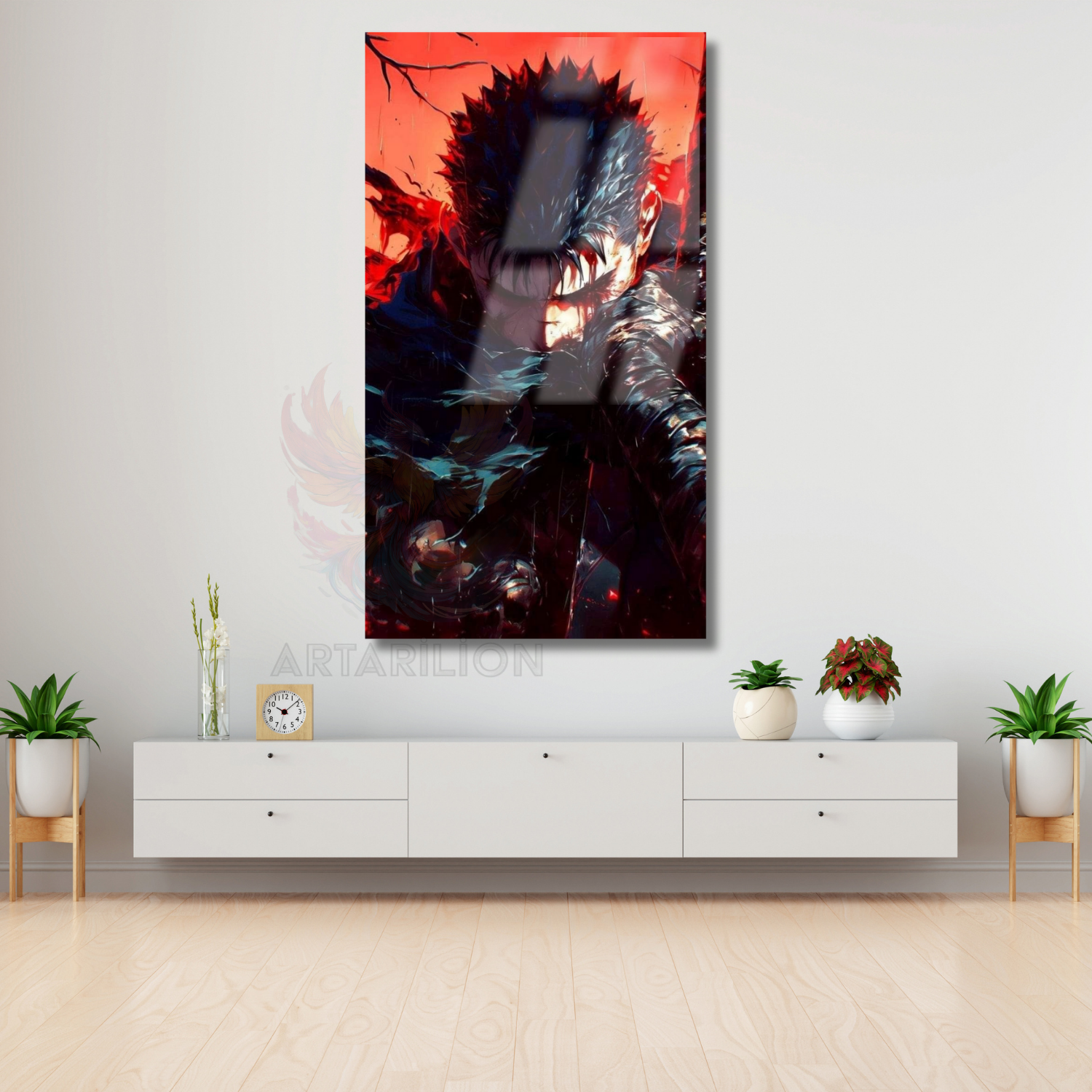 Anime Guts Berserk Temalı Dijital Baskı Oyuncu Odası Cam Tablo